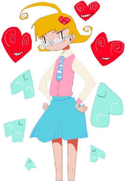 outtake, blonde hair, glasses, heart, necktie