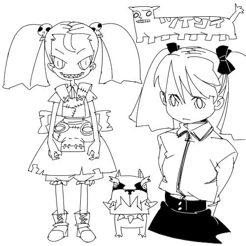 outtake, lowres, 2girls, collar, dog, multiple girls, ribbon, twintails