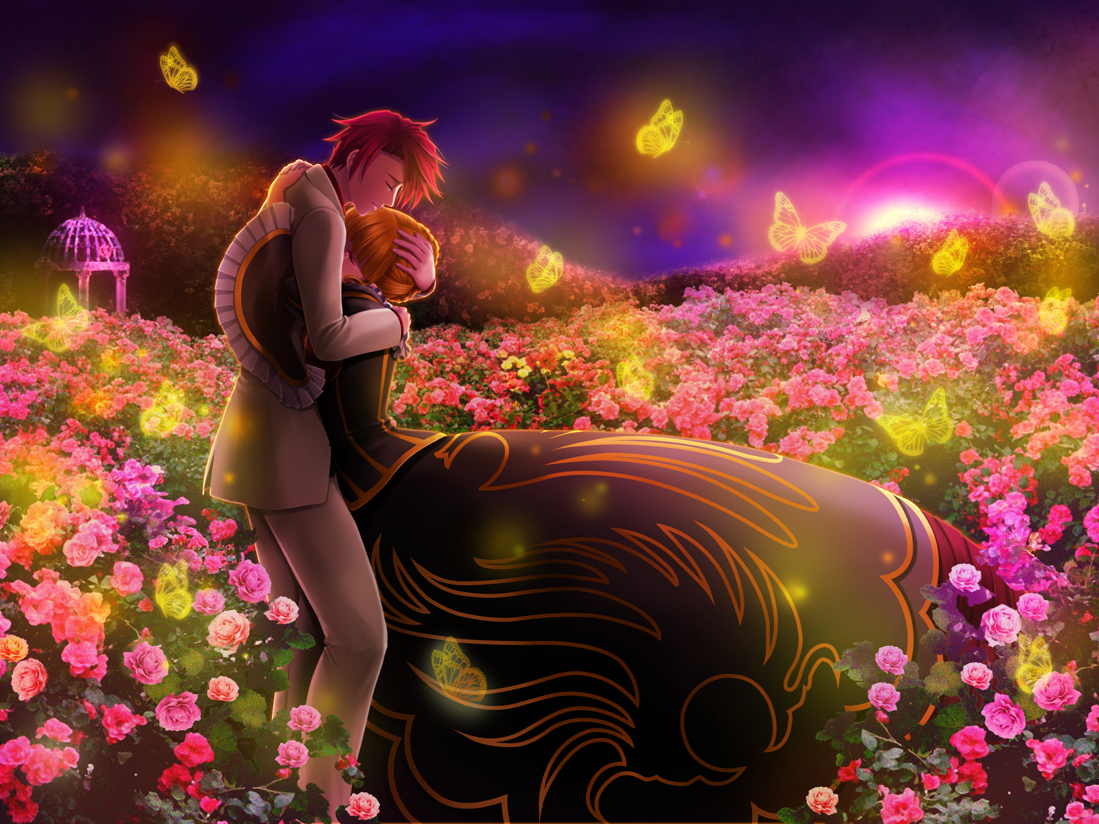 moco+, beatrice (umineko), ushiromiya battler, umineko no naku koro ni, bad id, bad pixiv id, highres, 00s, bug, butterfly, closed eyes, hug, insect
