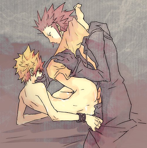 axel, roxas, kingdom hearts, 2boys, anal, barefoot, blonde hair, clothed sex, cum, gloves, hand over mouth, male focus, male penetrated, multiple boys, penis, red hair, sex, uncensored, yaoi