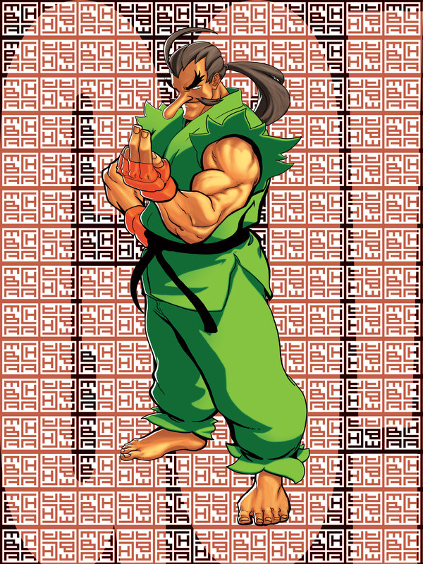 gou hibiki, capcom, street fighter, 1boy, barefoot, go hibiki, male focus, ponytail, solo