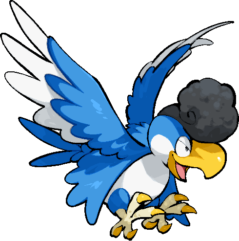 kawaanago, squawkabilly, squawkabilly (blue), nintendo, pokemon, commentary request, lowres, animal focus, full body, no humans, open mouth, pokemon (creature), pokemon focus, solo, transparent background