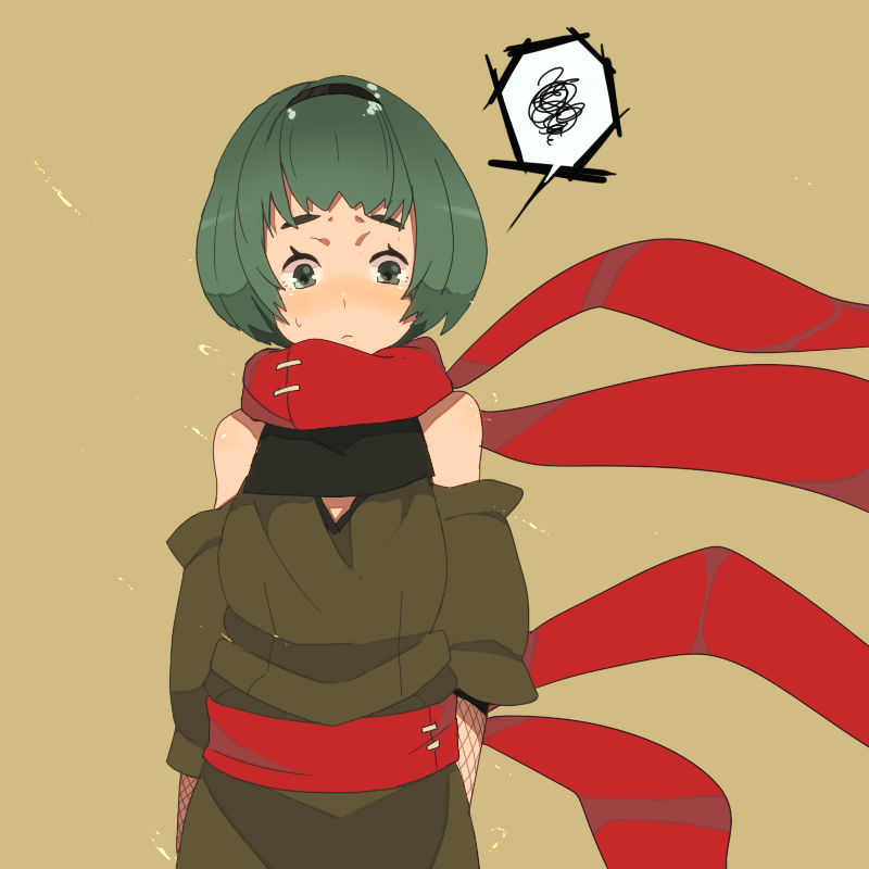 nanora, original, bad id, bad pixiv id, blush, detached sleeves, green eyes, green hair, scarf, short hair, solo