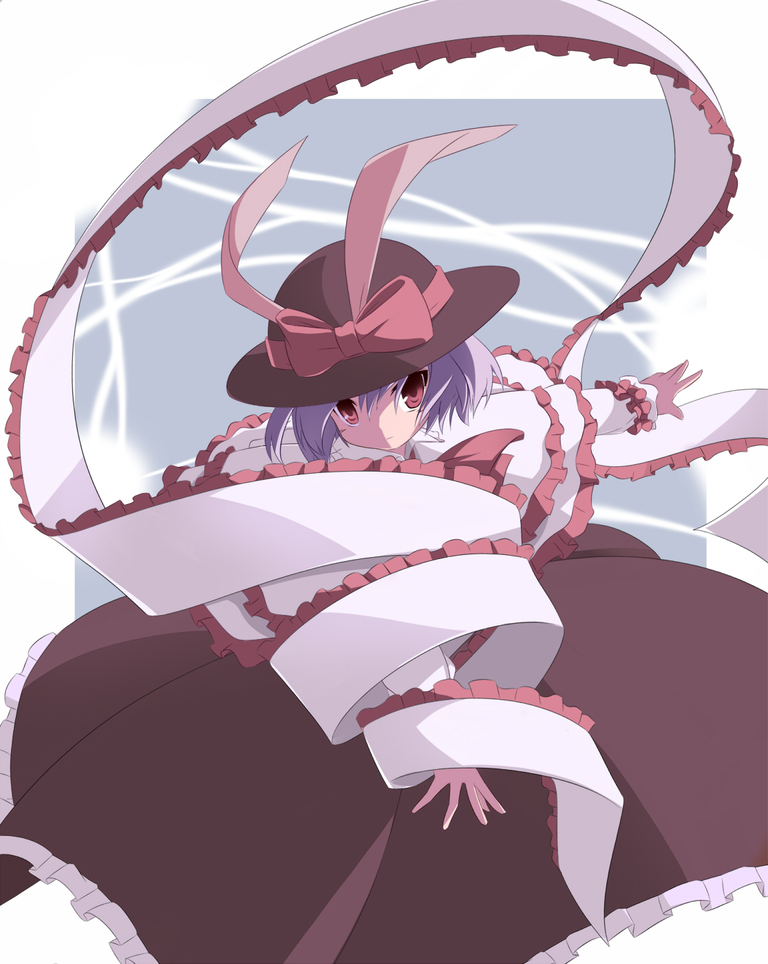 miko machi, nagae iku, touhou, highres, 1girl, blue hair, female focus, hat, red eyes, ribbon, short hair, solo