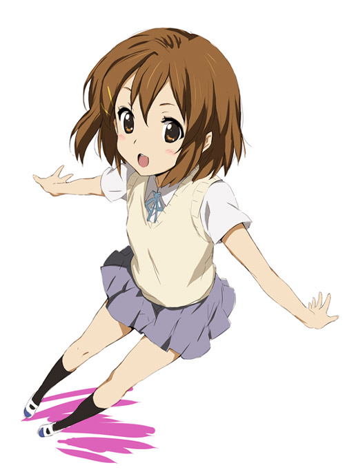 kawata hisashi, hirasawa yui, k-on!, 00s, 1girl, female focus, full body, school uniform, shoes, solo, sweater vest, uwabaki, vest