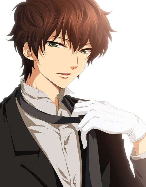jyuru, kururugi suzaku, code geass, 00s, 1boy, bishounen, brown hair, formal clothes, gloves, green eyes, male focus, necktie, short hair, smirk, solo, suit, upper body