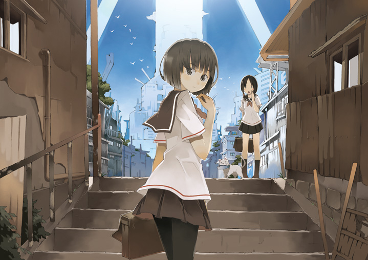 kuchibue, original, 2girls, multiple girls, pantyhose, school uniform, serafuku