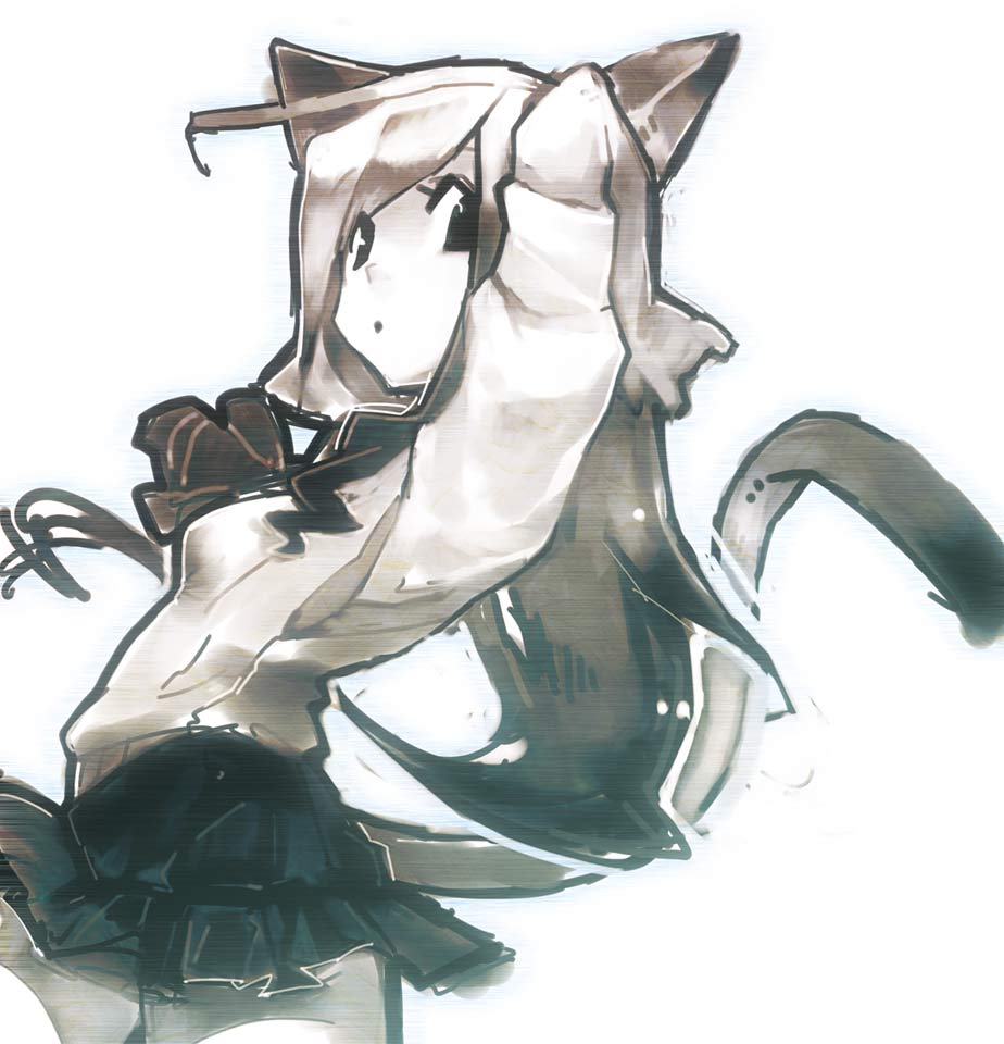 u no inoshishi, u to i, original, animal ears, cat ears, cat tail, school uniform, serafuku, solo, tail