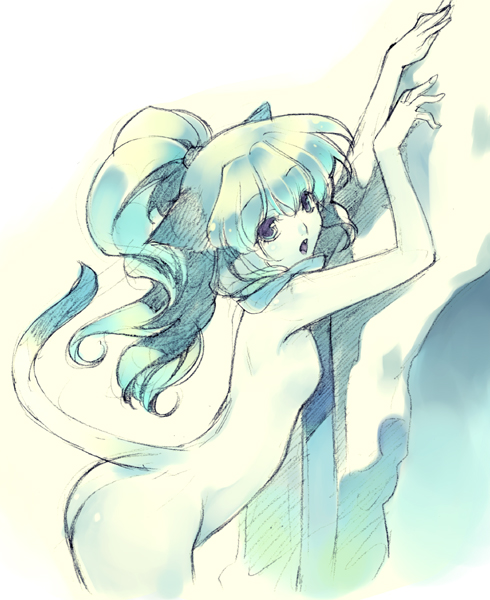 hirano katsuyuki, original, jpeg artifacts, animal ears, cat ears, cat tail, flat chest, nude, sketch, solo, tail