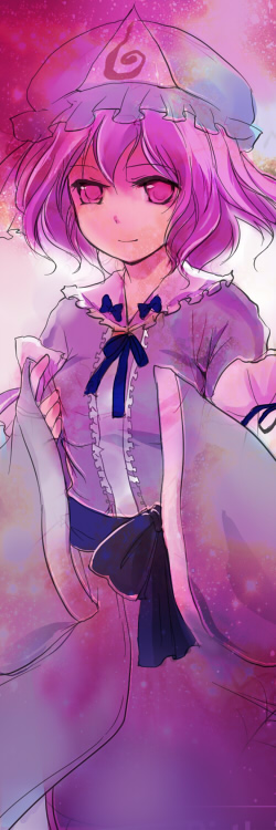 mathnote, saigyouji yuyuko, touhou, 1girl, dress, female focus, gradient background, hat, short hair, solo, white background