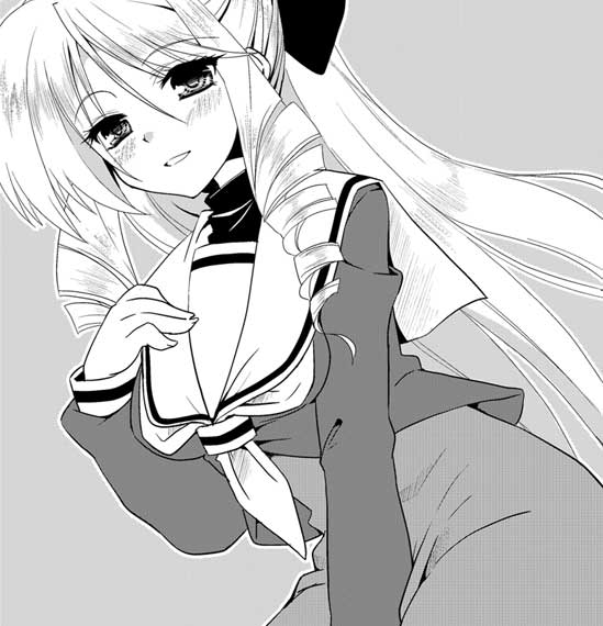 azuma ezu, tennousu athena, hayate no gotoku!, 00s, drill hair, greyscale, monochrome, school uniform, serafuku, solo