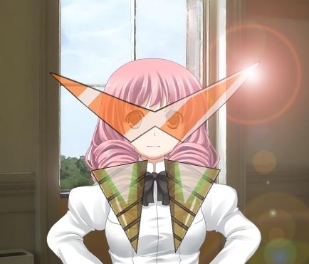 mikado shiina, katawa shoujo, tengen toppa gurren lagann, lowres, 1girl, crossover, female focus, kamina shades, parody, solo, triangular eyewear