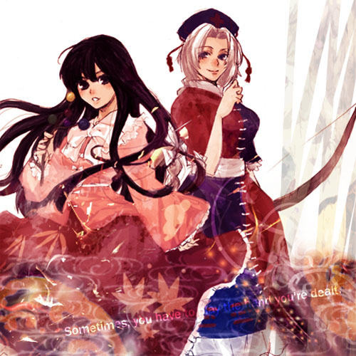 bobusan, houraisan kaguya, yagokoro eirin, touhou, silver hair, bad id, bad pixiv id, lowres, 2girls, black hair, bow (weapon), female focus, long hair, multiple girls, standing, weapon, white background