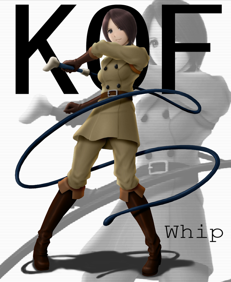 siraha, whip (kof), snk, the king of fighters, bad id, bad pixiv id, 1girl, brown hair, character name, female focus, short hair, solo, whip