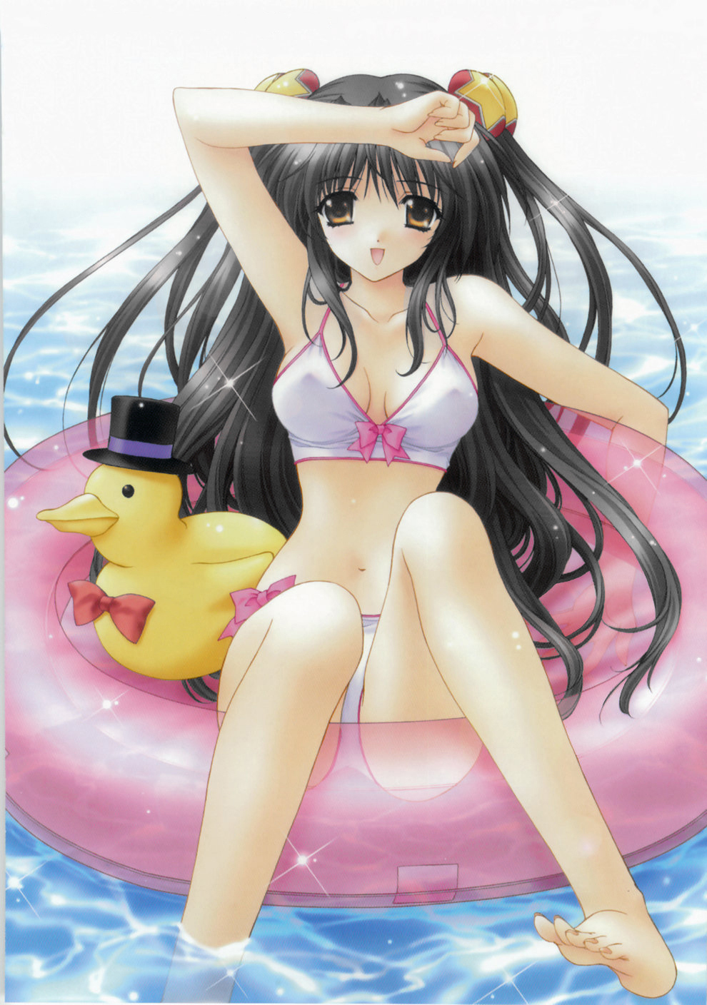 kimizuka aoi, highres, barefoot, bikini, covered erect nipples, megacube, moe (phrase), swimsuit