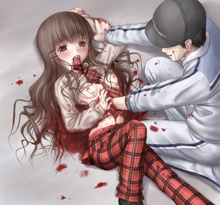 blood, breasts, guro, long hair, tears