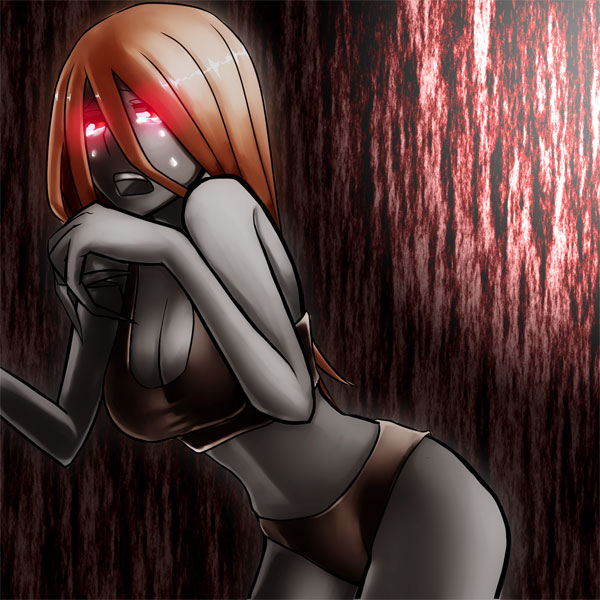 neoroma, witch (left4dead), left 4 dead, left 4 dead 1, 1girl, bare shoulders, bent over, blonde hair, bra, breasts, claws, cleavage, female focus, glowing, glowing eyes, leaning forward, lingerie, long hair, open mouth, pale skin, panties, red eyes, solo, tears, underwear, underwear only, zombie