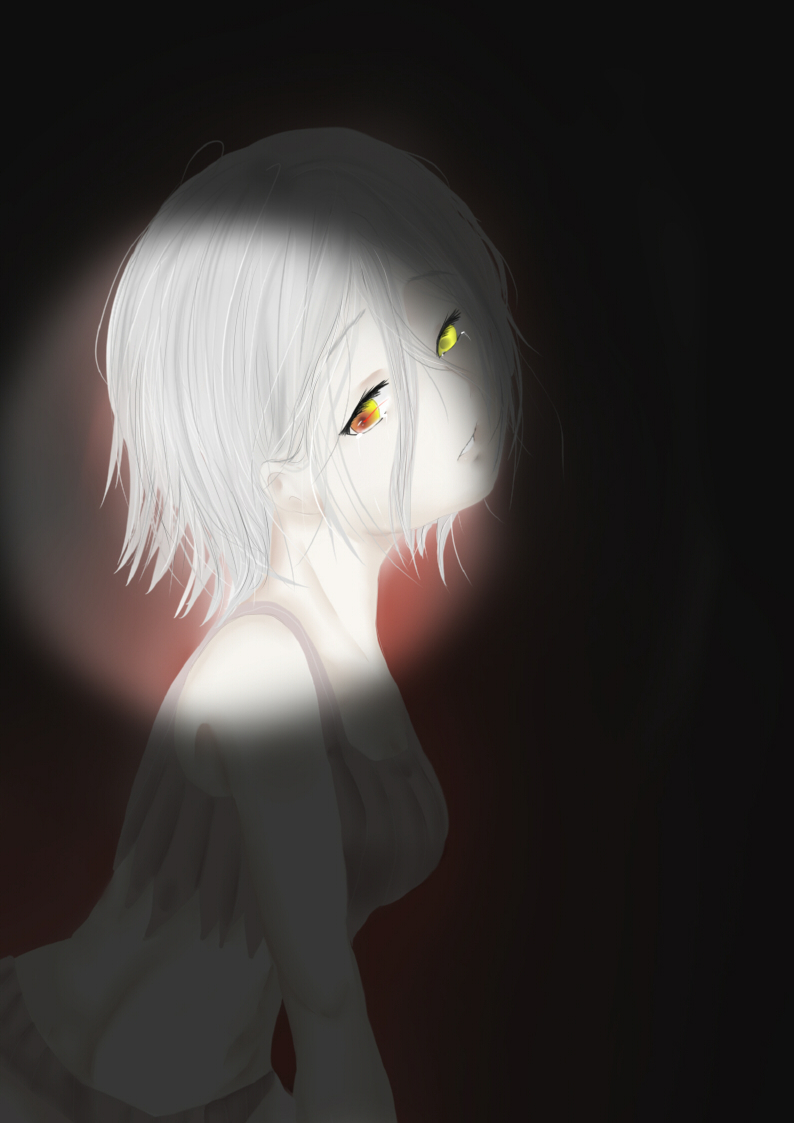 witch (left4dead), left 4 dead, left 4 dead 1, bad id, bad pixiv id, glowing, glowing eyes, short hair, solo, tears, white hair, yellow eyes, zombie