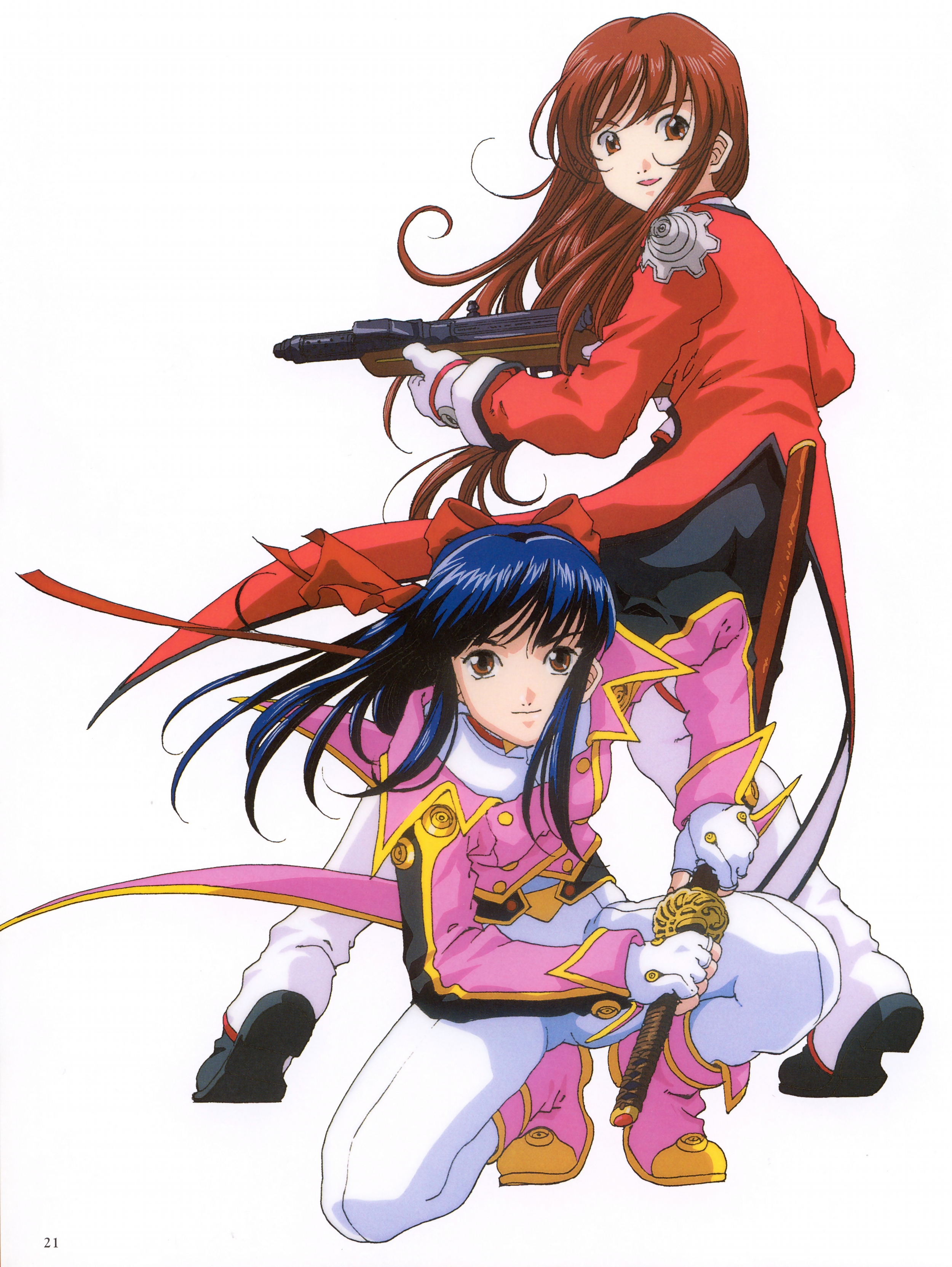 erica fontaine, shinguuji sakura, sakura taisen, sakura taisen iii, absurdres, highres, scan, 00s, 2girls, bow, multiple girls, red bow