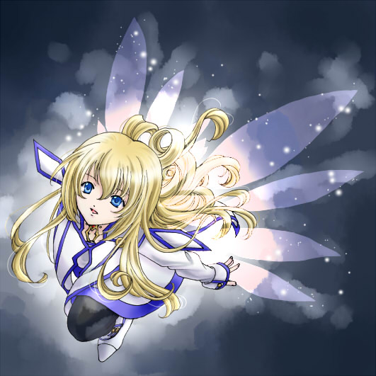 sirotuka lambda, colette brunel, namco, tales of (series), tales of symphonia, 00s, 1girl, blonde hair, blue eyes, female focus, long hair, pantyhose, solo, wings