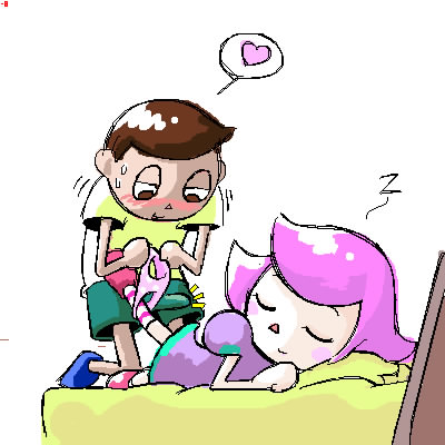 minuspal, villager (animal crossing), animal crossing, nintendo, striped legwear, lowres, 00s, 1boy, 1girl, blush, heart, panties, penis, pink hair, sleep molestation, sleeping, underwear, undressing, you gonna get raped