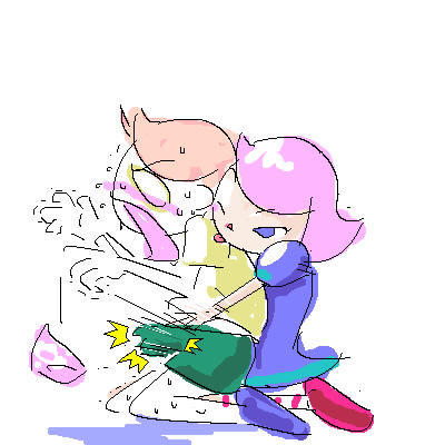 minuspal, villager (animal crossing), animal crossing, nintendo, lowres, !, 00s, grabbing from behind, handjob, hug, hug from behind, kneeling, one eye closed, penis, pink hair, reach-around, simple background, sketch, surprised, sweat, tongue, white background, wink