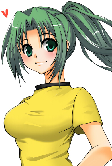 asahana jun, sonozaki mion, higurashi no naku koro ni, 00s, green eyes, green hair, long hair, ponytail, solo