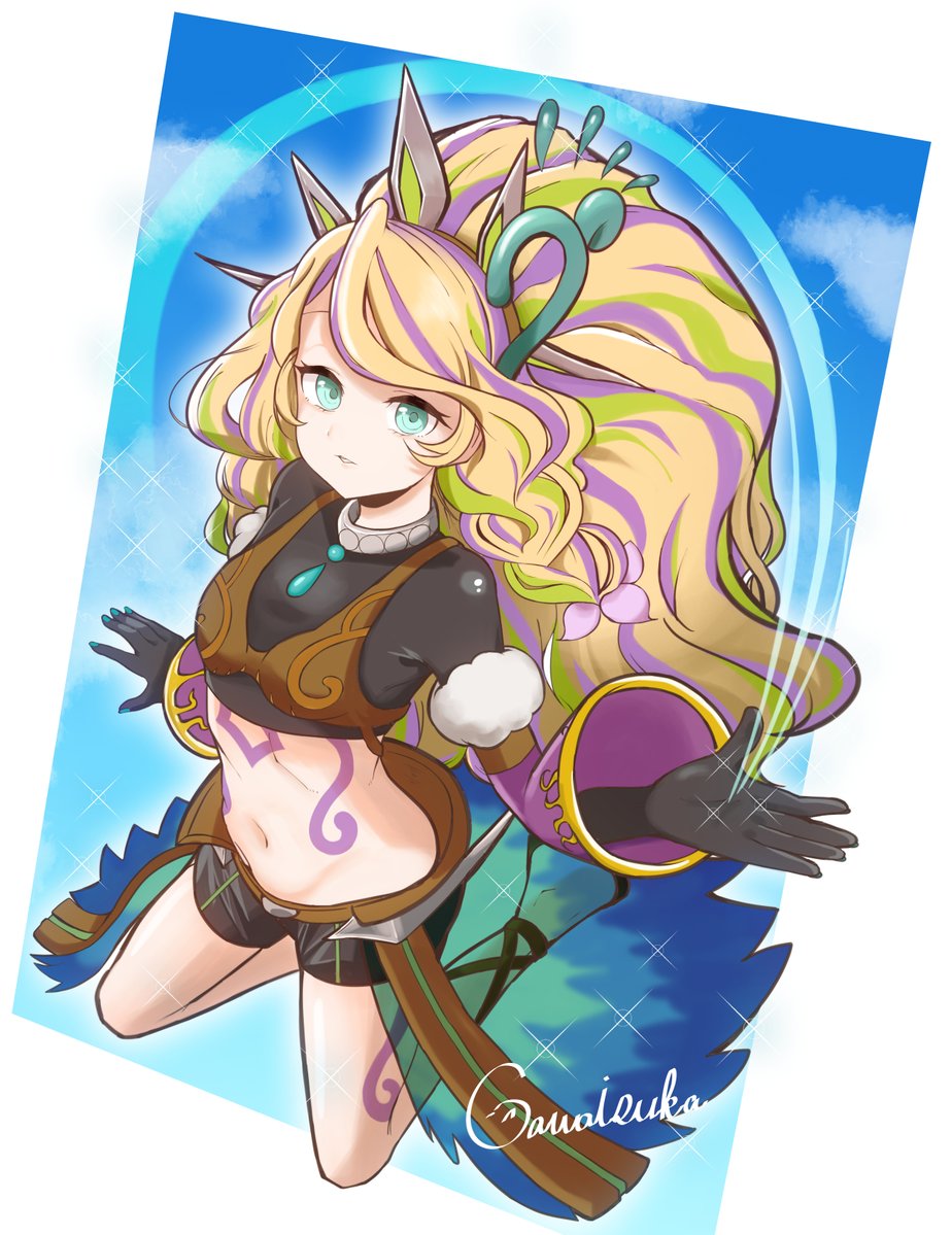 yu-gi-oh!, artist request, character request, belt, duel monster, midriff, navel, shorts, tattoo