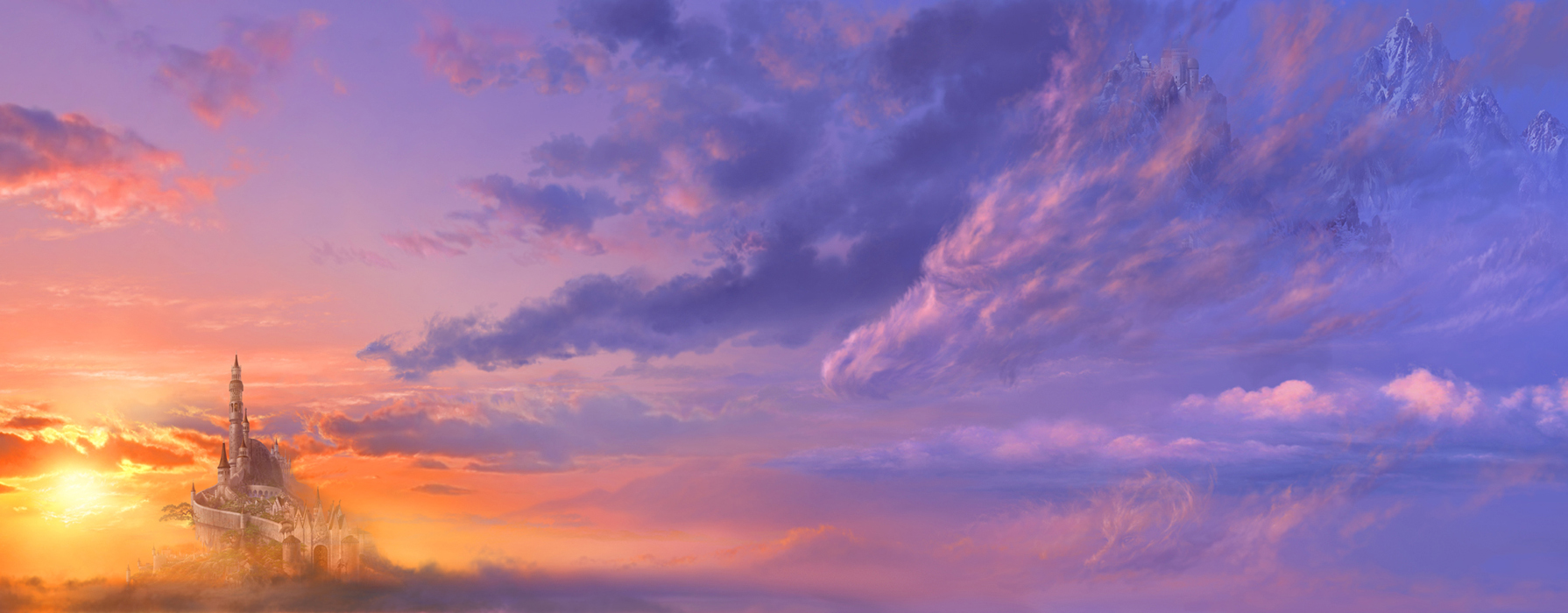kazumasa uchio, uchio kazumasa, original, highres, castle, cloud, dragon, fantasy, mountain, scenery, sky, sun