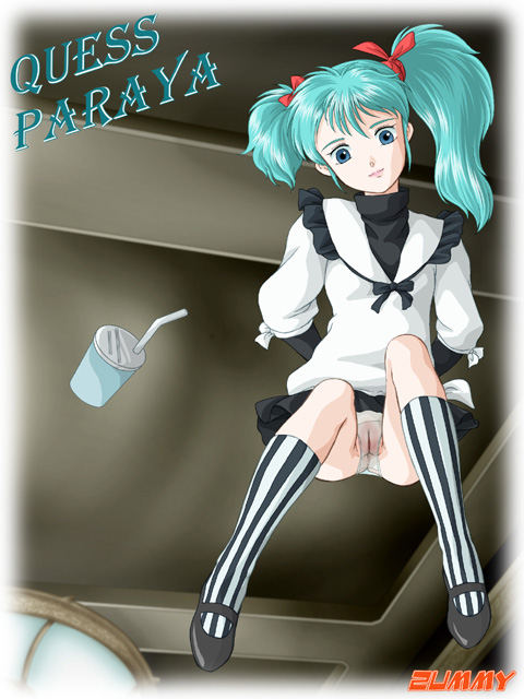 zummy, quess paraya, char's counterattack, gundam, bad id, bad pixiv id, 1girl, aqua hair, blue eyes, cameltoe, cleft of venus, cup, disposable cup, drinking straw, female focus, floating, hair ribbon, lipstick, makeup, panties, pantyshot, pussy, ribbon, sitting, socks, solo, striped clothes, striped socks, turtleneck, twintails, underwear, uneven twintails, upskirt, vertical-striped clothes, vertical-striped socks