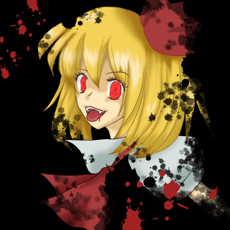rumia, touhou, ascot, black vest, blonde hair, darkness, hair ribbon, is that so, obahana5616, outstretched arms, red ascot, red eyes, red ribbon, ribbon, short hair, skirt, skirt set, spread arms, vest