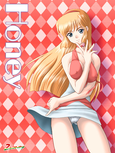 zummy, kisaragi honey, cutie honey, toei company, bad id, bad pixiv id, 1girl, blonde hair, blue eyes, breasts, choker, cleavage, covered erect nipples, dress, female focus, headband, long hair, magical girl, medium breasts, panties, pantyshot, short dress, solo, underwear, white panties