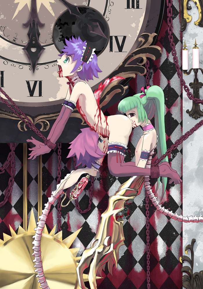 original, 1boy, blood, chain, clock, ero guro, guro, multiple boys, surreal, trap, what