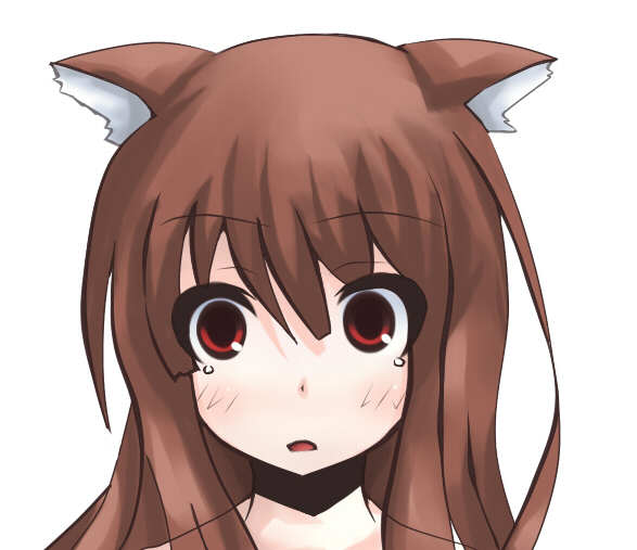 komaki, holo, spice and wolf, bad id, bad pixiv id, 00s, animal ears, blush, brown hair, long hair, portrait, red eyes, solo, tears, wolf ears
