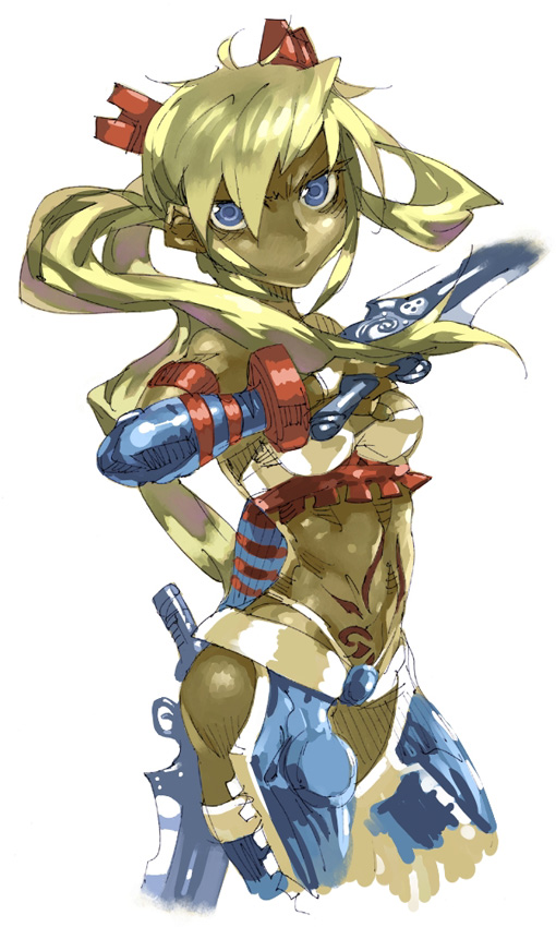 ayumi (x-blades), x-blades, blonde hair, midriff, sword, weapon