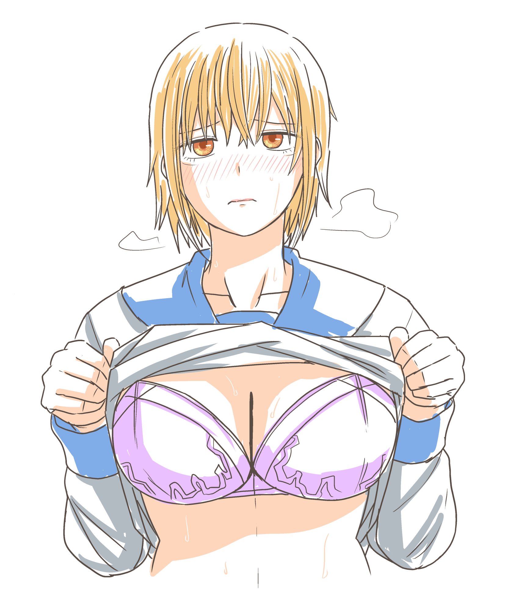 axe934, highres, tagme, 1girl, breasts, large breasts, school uniform, short hair, simple background, white background