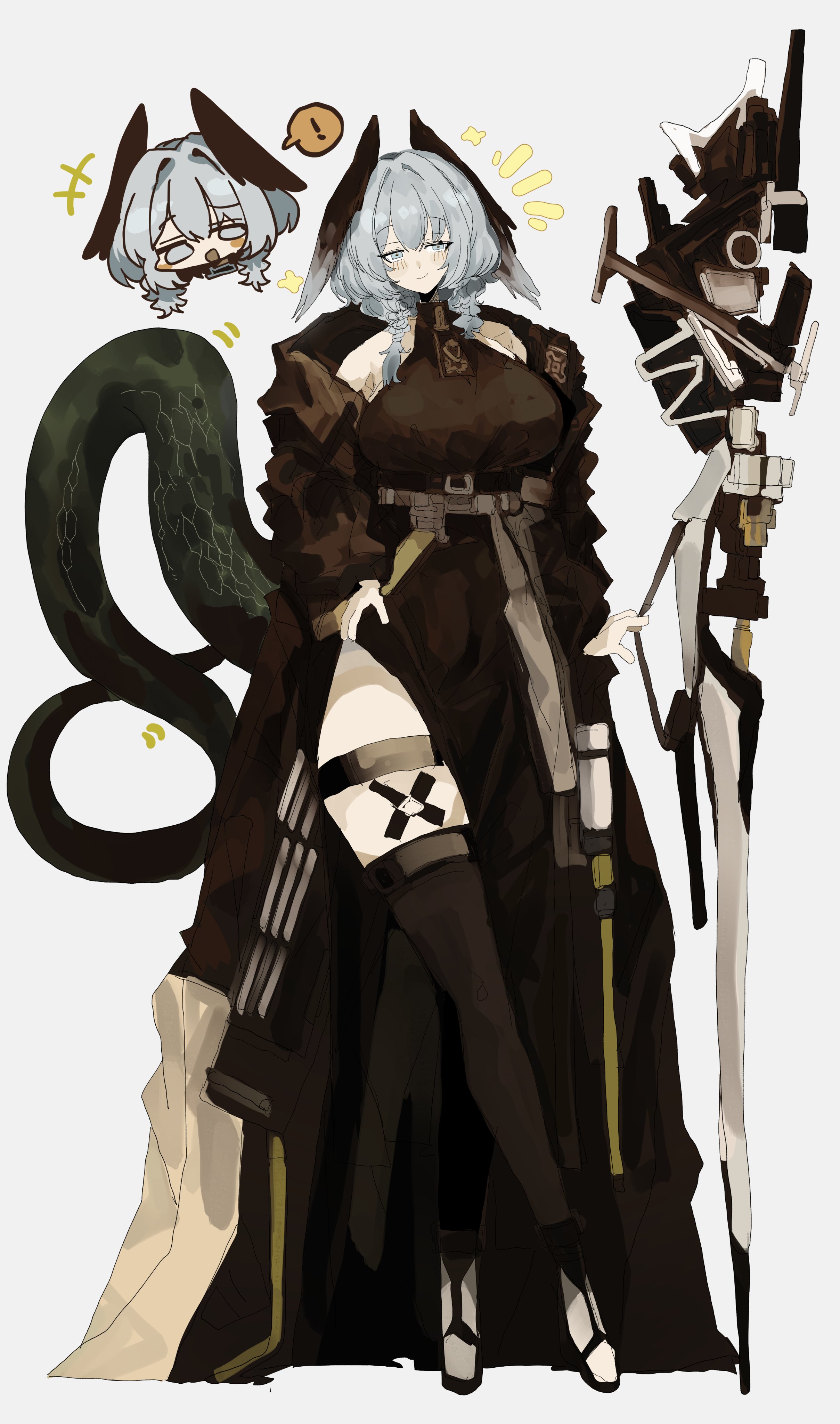 odmised, ho'olheyak (arknights), arknights, absurdres, highres, 1girl, alternate costume, aqua wings, breasts, dress, head wings, large breasts, long tail, snake girl, solo, tail, two-tone feathers, two-tone wings, very long tail, wings