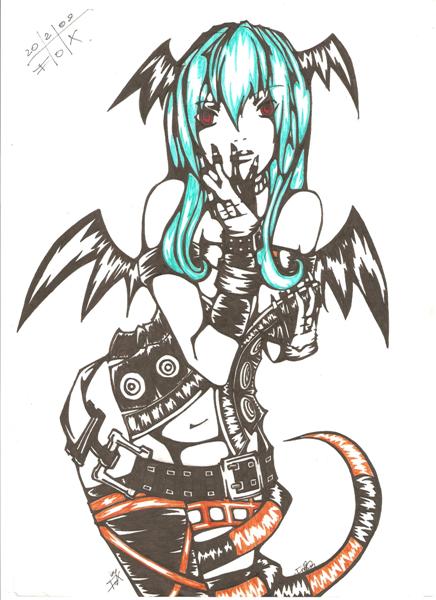 queen's blade, scan, blue hair, breasts, cleavage, long hair, panties, red eyes, thighhighs, underwear, wings