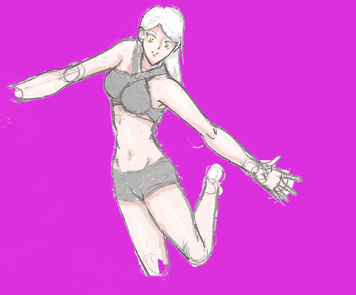 zaiu8, melina, pale skin, white hair, yellow eyes