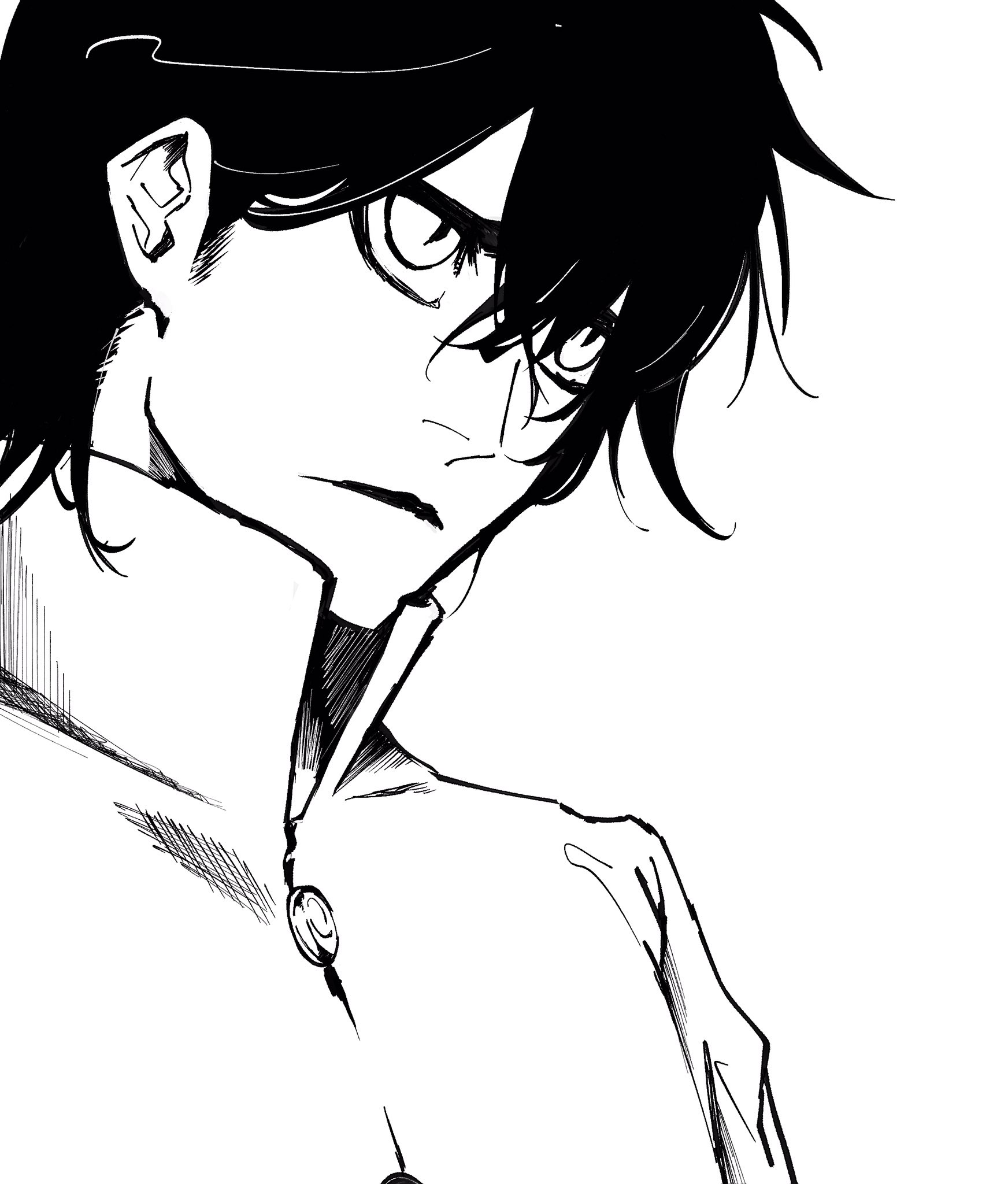 siji105, ulquiorra cifer, bleach, commentary request, highres, 1boy, buttons, closed mouth, gakuran, male focus, school uniform, serious, short hair, simple background, slit pupils, solo, upper body, white background