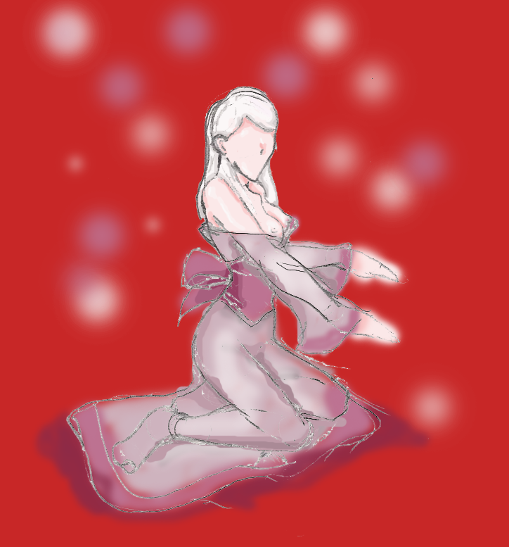 zaiu8, melina, ghost, japanese clothes, pale skin, white hair, yellow eyes