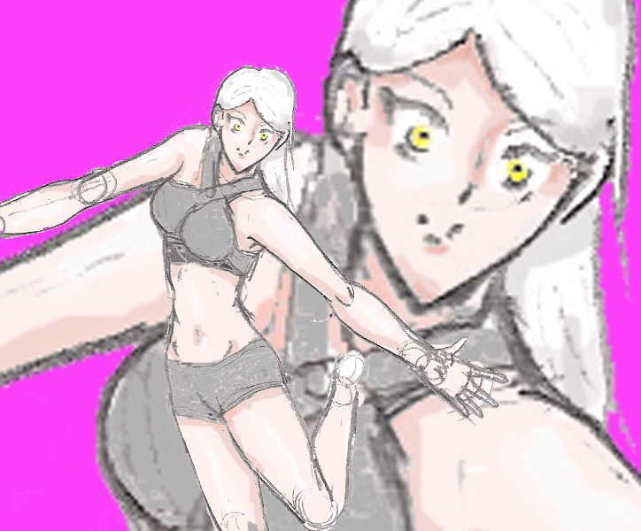 zaiu8, melina, pale skin, white hair, yellow eyes