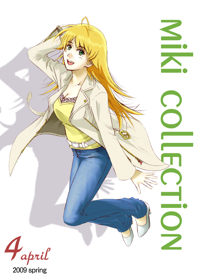hidepapa, hoshii miki, idolmaster, idolmaster (classic), 00s, 1girl, ahoge, blonde hair, casual, female focus, solo