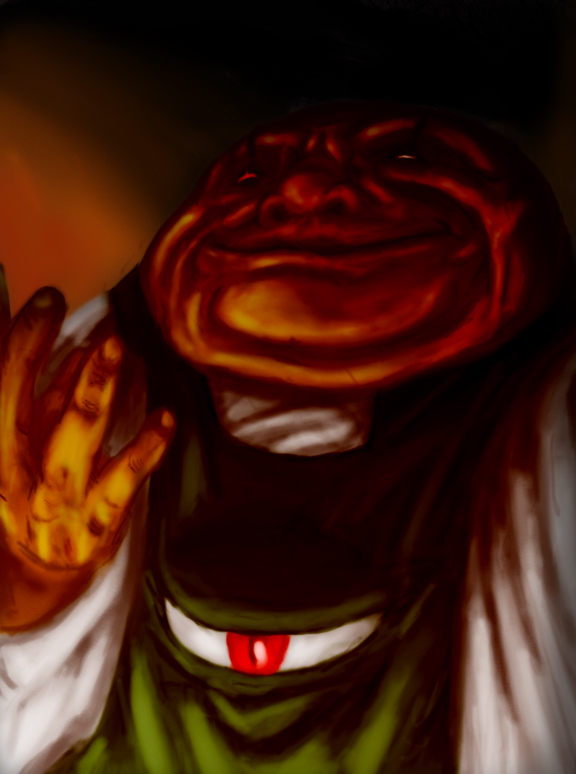 ballos, doukutsu monogatari, 1boy, gnome, heterochromia, male focus, robe, smile, solo