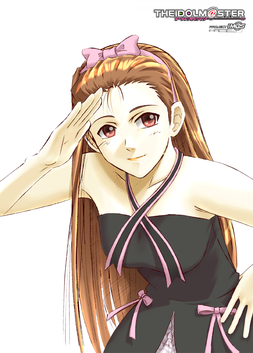 hidepapa, minase iori, idolmaster, idolmaster (classic), highres, 00s, 1girl, aged up, breasts, cute & girly (idolmaster), female focus, hairband, simple background, solo