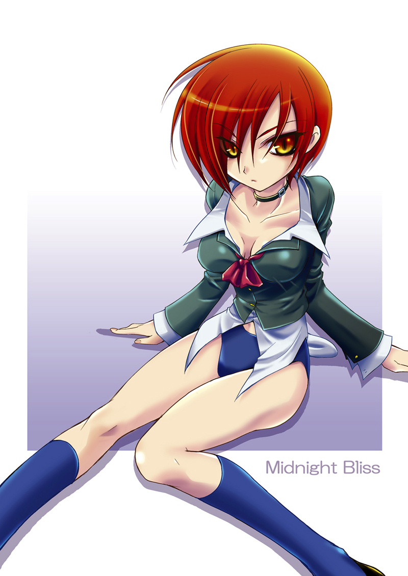 kip, kouno yuki (kip), yagami iori, snk, svc chaos, the king of fighters, 1girl, bottomless, breasts, cleavage, female focus, genderswap, genderswap (mtf), medium breasts, midnight bliss, no pants, panties, red eyes, red hair, solo, underwear