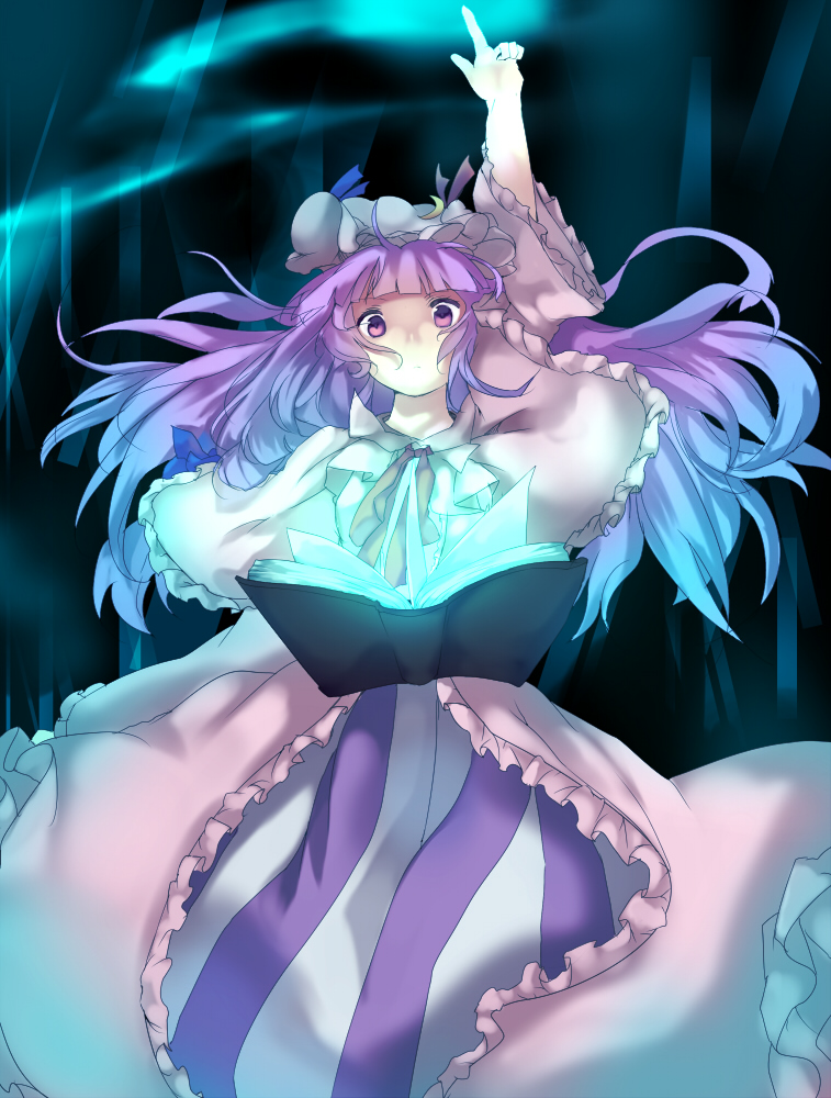 eiko (ykmykr), takonegi processor, patchouli knowledge, touhou, bad id, bad pixiv id, 1girl, book, female focus, magic, solo