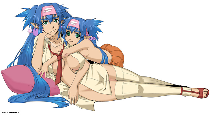 kuroko, kuroko (zanbara), klan klein, macross, macross frontier, bad id, bad pixiv id, 00s, 1girl, age difference, areola slip, bent over, blue hair, bottomless, breasts, breasts apart, center opening, cleavage, collared shirt, covered erect nipples, dated, dual persona, full body, giant, giantess, glasses, green eyes, hair between eyes, headband, height difference, hug, large breasts, loli, long hair, looking at viewer, loose necktie, lying, maclone, miclone, mouth hold, naked shirt, necktie, nipples, no bra, no panties, on side, open clothes, open shirt, pillow, pleated skirt, pointy ears, quad tails, reclining, sandals, shirt, short sleeves, simple background, size difference, skirt, small breasts, thick eyebrows, thighhighs, time paradox, toeless legwear, toes, topless female, unworn eyewear, very long hair, white background, white thighhighs