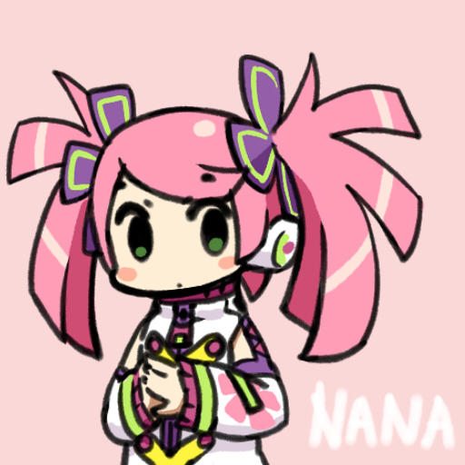 chan co, haruka nana, utau, blush, chibi, green eyes, pink hair, solo