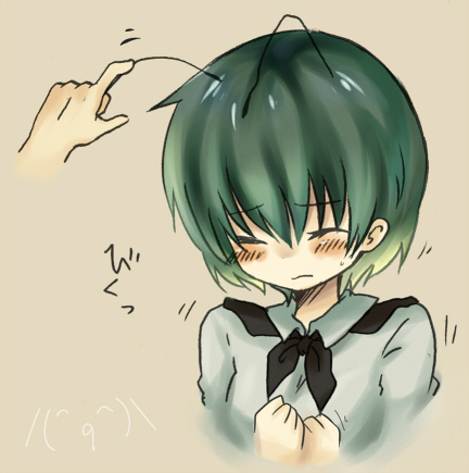 misumi (msm952), misumi (pixiv365611), wriggle nightbug, touhou, bad id, bad pixiv id, lowres, 1girl, antennae, blush, closed eyes, female focus, solo, upper body